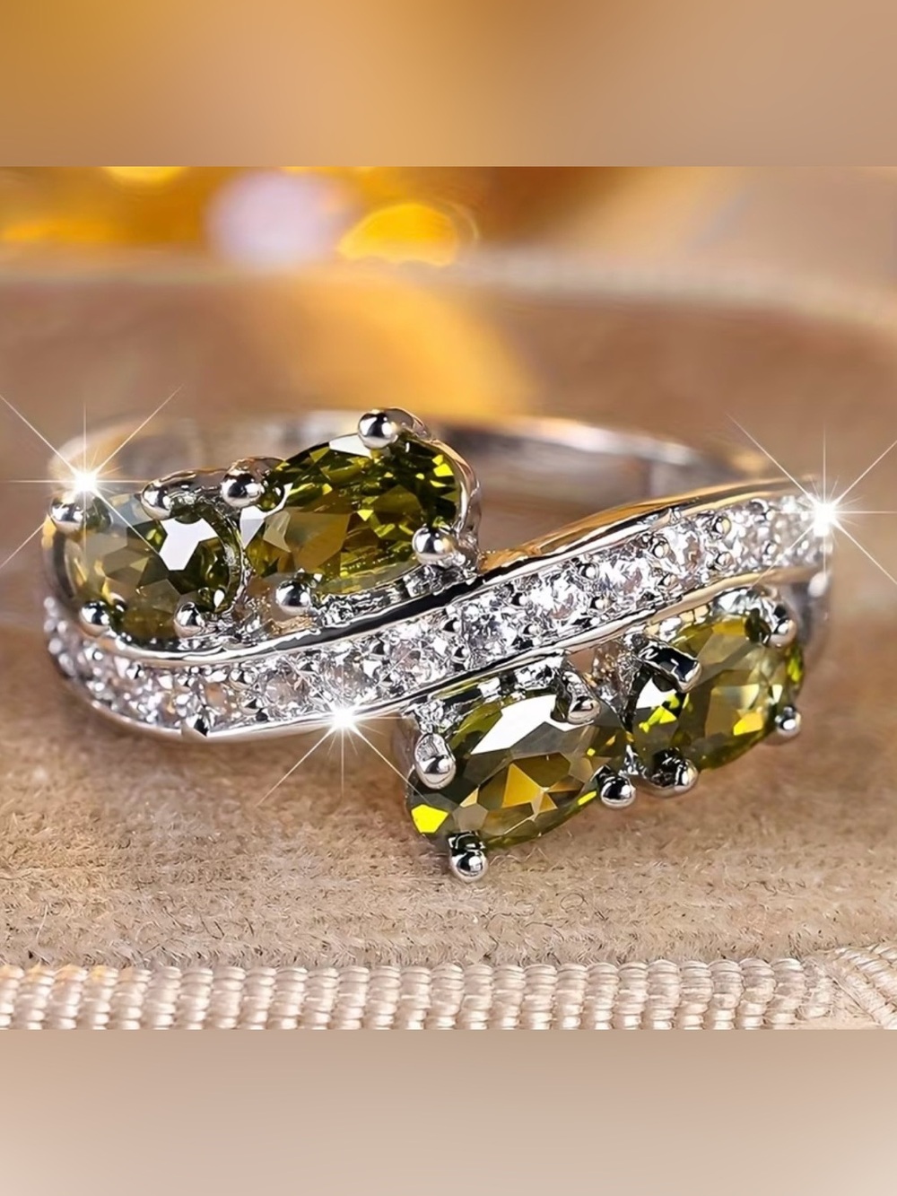 Peridot & Moissanite Diamond Silver Ring